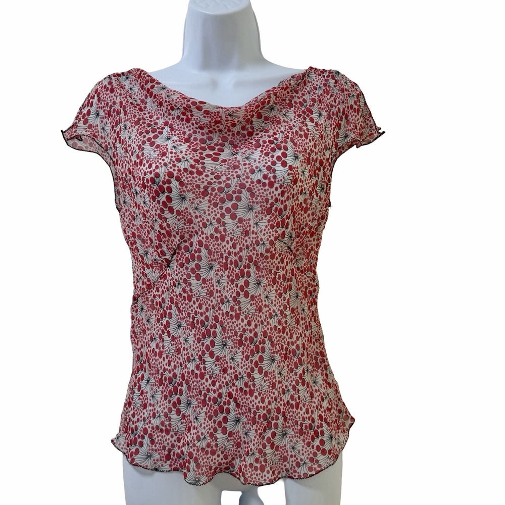 VTG‎ Studio M Womens Silk Abstract Sheer Fairy Top Size SP Red Whimsical Y2K